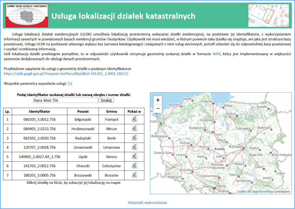 Grafika przedstawiająca stronę internetową usługi ULDK