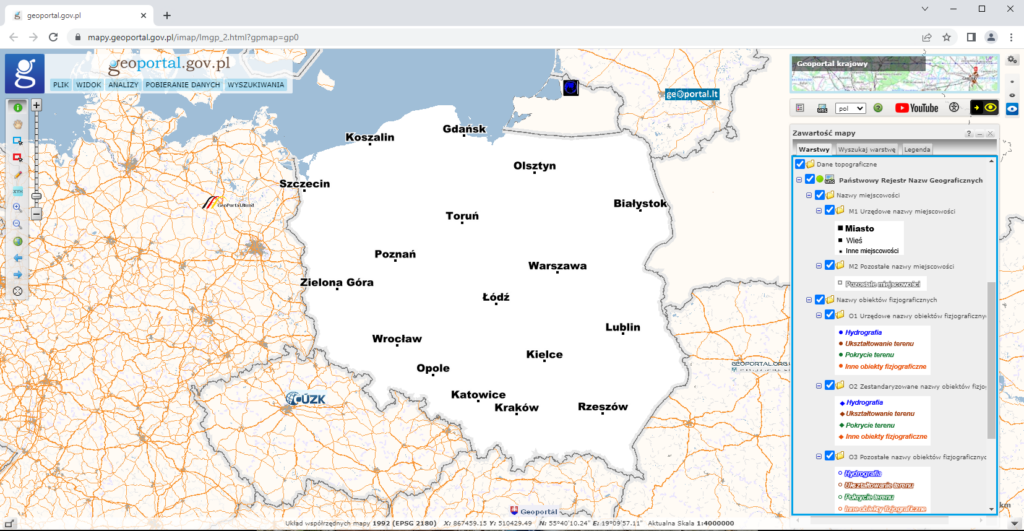 Grafika przedstawiająca dane PRNG prezentowane w serwisie www.geoportal.gov.pl