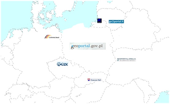 Grafika przedstawiająca opublikowaną na geoportalu europejską mapę granic administracyjnych