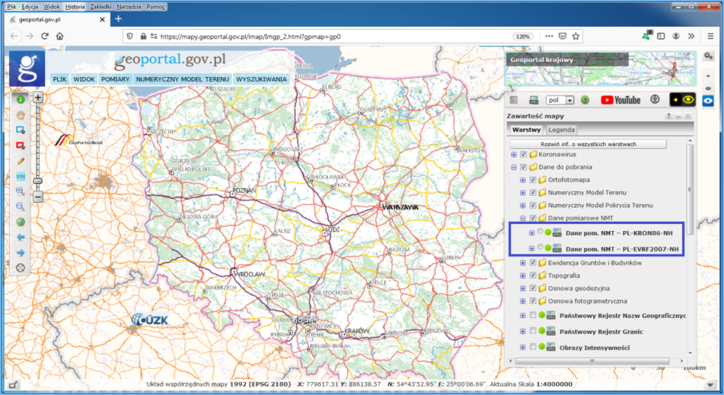 Grafika przedstawiająca warstwy do pobierania danych ALS dostępne w serwisie www.geoportal.gov.pl