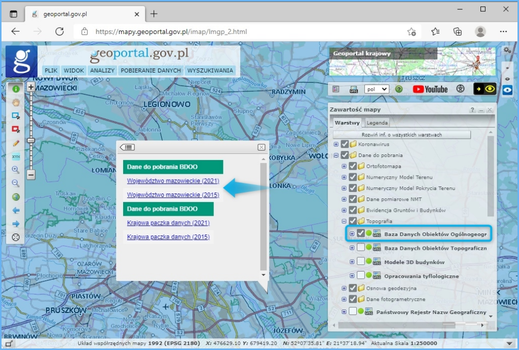 Grafika przedstawiająca pobieranie danych BDOO w serwisie www.geoportal.gov.pl 