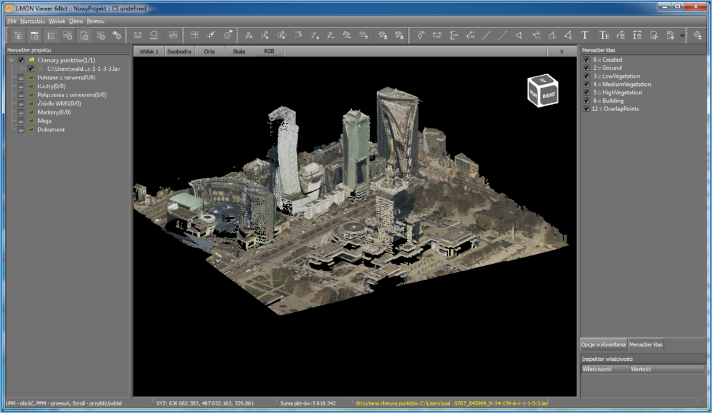 Grafika przedstawiająca wizualizację pobranego pliku LAZ w LiMON Viewer