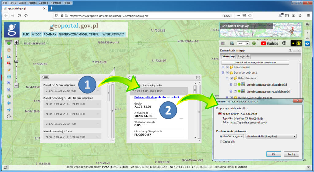 Ilustracja procesu pobierania arkusza ortofotomapy