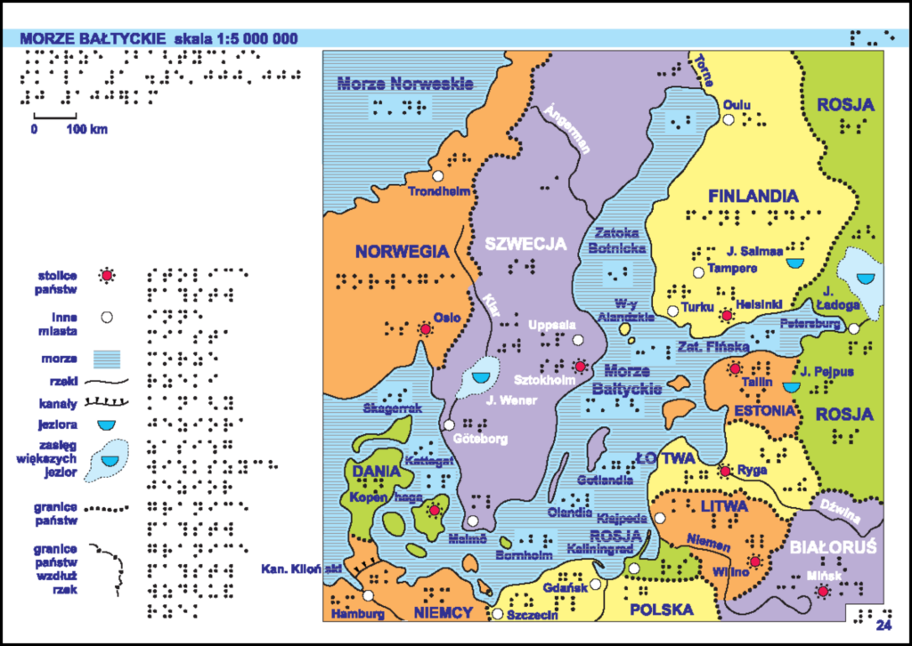 Przykłady map z każdego działu „Atlasu geograficznego Polski” dla niewidomych i słabowidzących