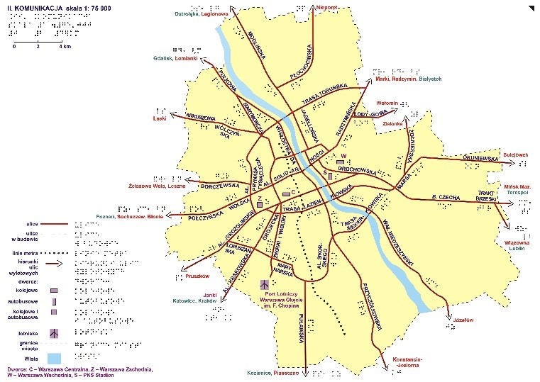 Przykład map „Planu Warszawy” dla niewidomych i słabowidzących