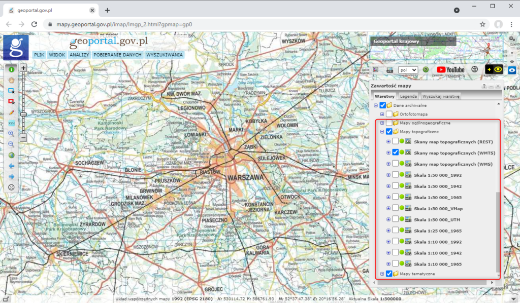 Przykład prezentacji mapy topograficznej w Geoportalu