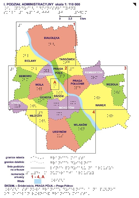 Przykład map „Planu Warszawy” dla niewidomych i słabowidzących