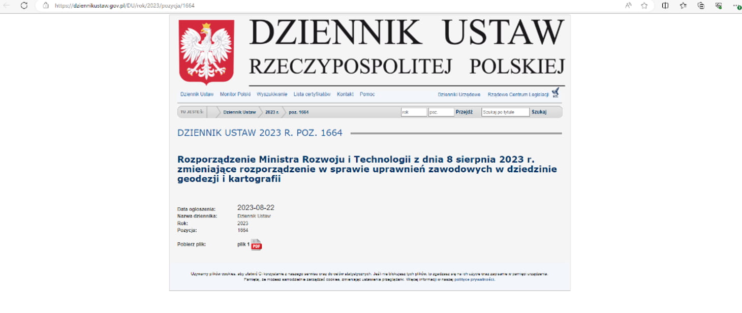 Weszło w życie rozporządzenie Ministra Rozwoju i Technologii z dnia 8 sierpnia 2023 r. zmieniające rozporządzenie w sprawie uprawnień zawodowych w dziedzinie geodezji i kartografii