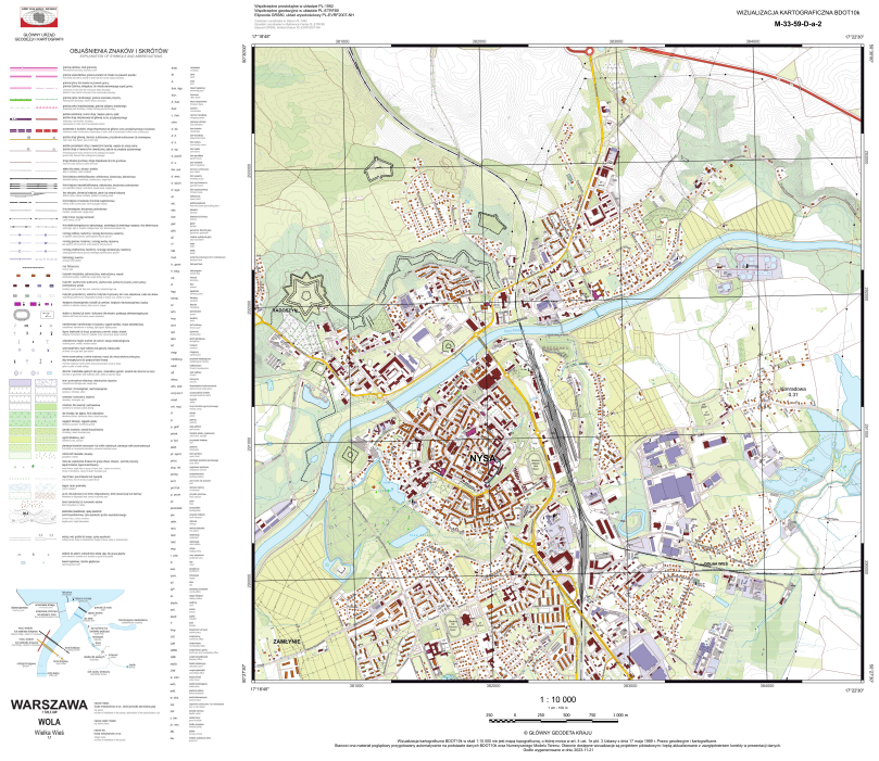 Rys1. Ilustracja przedstawia zrzut ekranu z przykładową wizualizacją kartograficzną BDOT10k w skali 1:10 000 dla obszaru woj. lubuskiego.