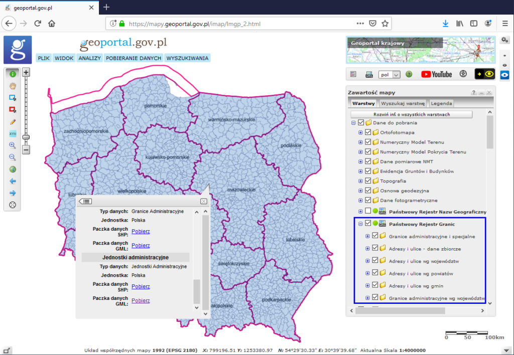 Rys1: Ilustracja przedstawiająca pobieranie danych PRG w serwisie www.geoportal.gov.pl