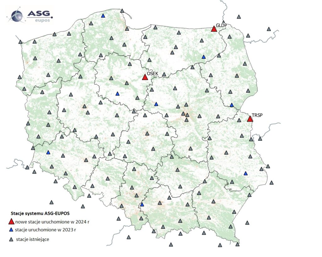 rys1 - Mapa przedstawiająca rozmieszczenie nowych stacji ASG-EUPOS