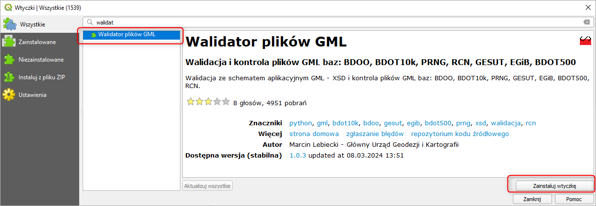 Nowa wersja walidatora plików GML dostępna w repozytorium wtyczek QGIS