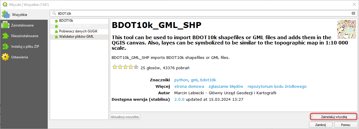 Wtyczka QGIS do wizualizacji BDOT10k