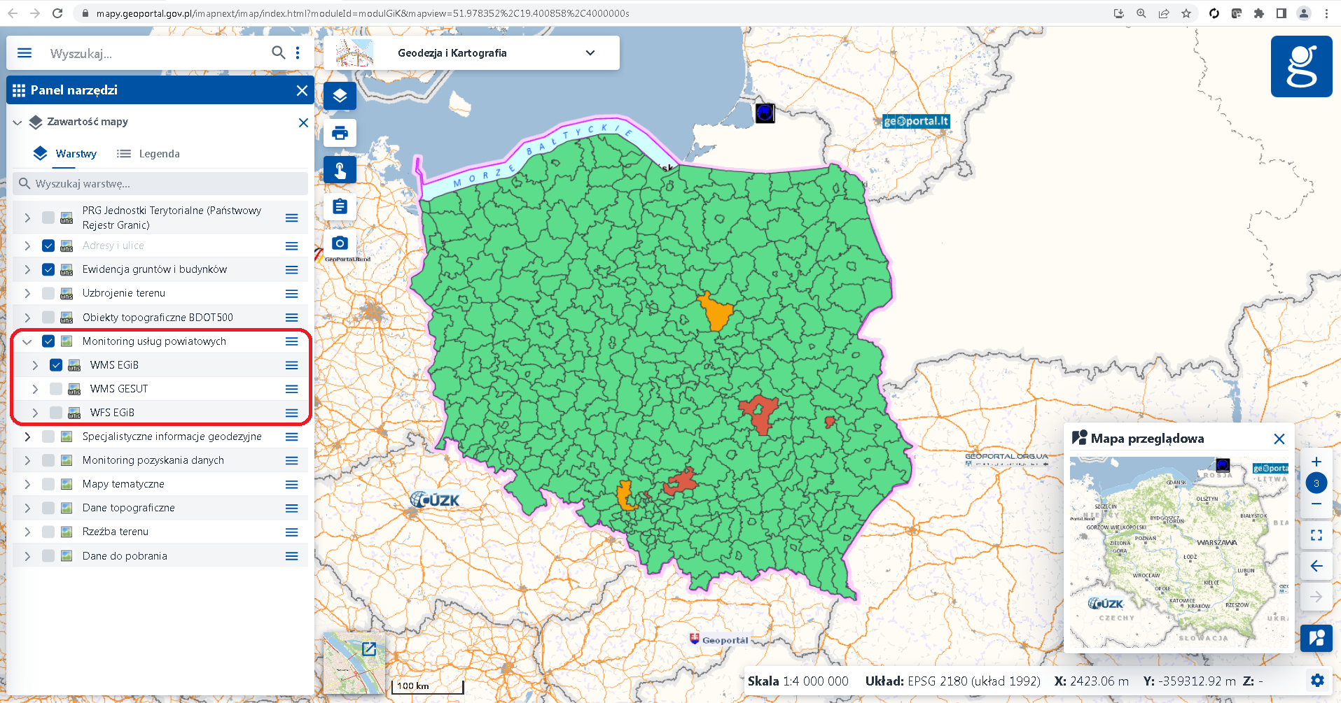 Zrzut ekranu z serwisu www.geoportal.gov.pl