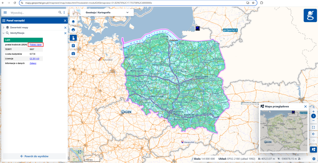 Rys.2 Pobieranie modeli 3D budynków w serwisie https://geoportal.gov.pl