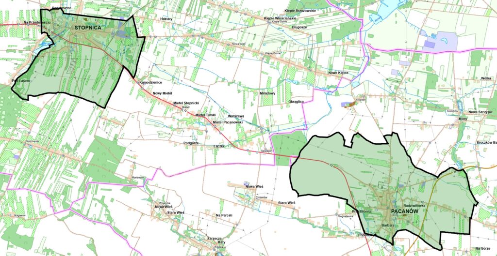 rys2 - mapa jednostek ewidencyjnych Stopnica i Pacanów