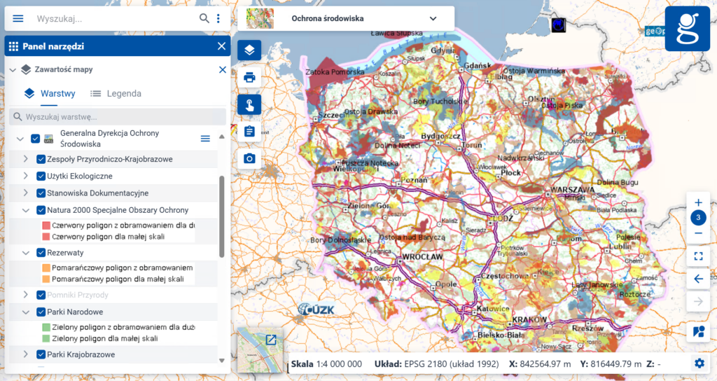 1 - zrzut ekranu modułu "Ochrona Środowiska" w serwisie www.geoportal.gov.pl