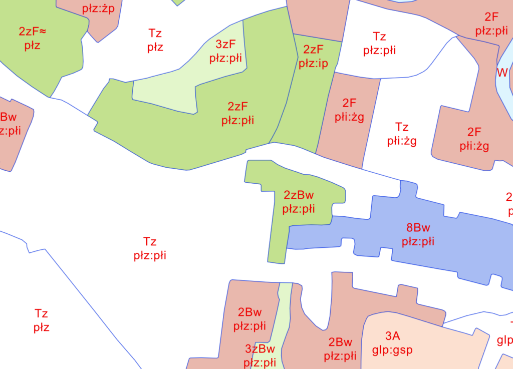 zrzut prezentuje wektorową mapę glebowo-rolniczą 1 : 5000, dostępną w centralnym zasobie geodezyjnym i kartograficznym