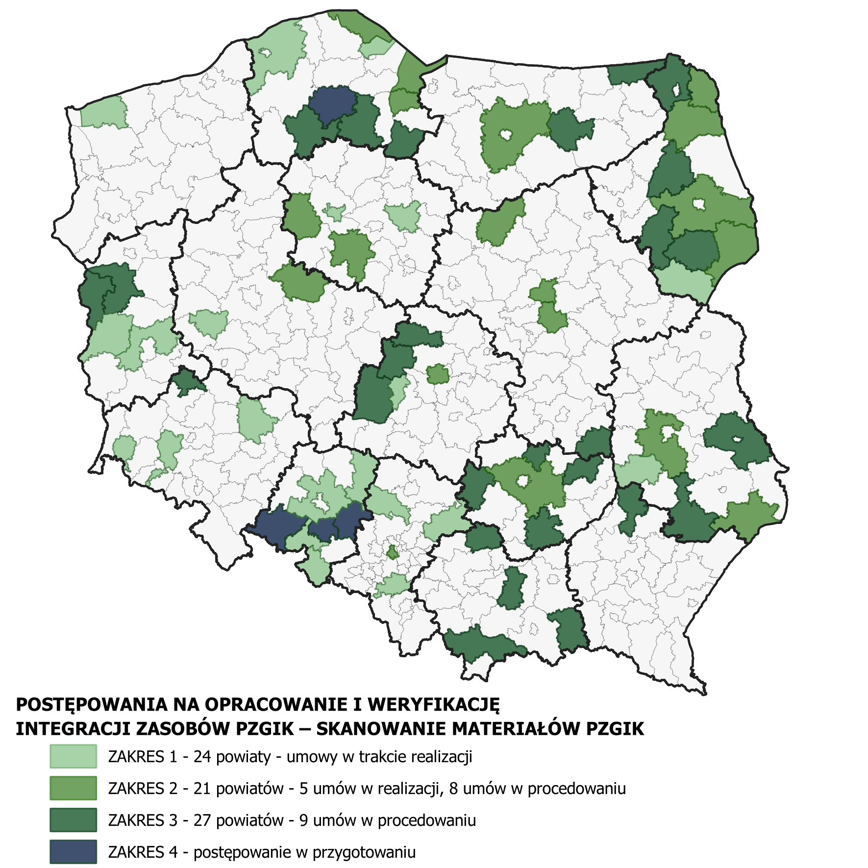 2. Rysunek przedstawia stan realizacji zamówień na opracowanie i weryfikację zasobów pzgik - skanowanie materiałów pzgik