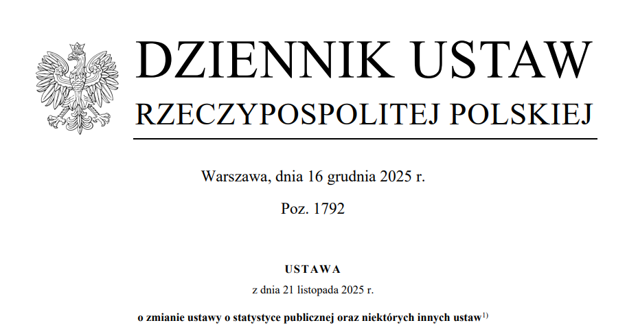 Nowelizacja ustawy o zmianie ustawy o statystyce publicznej oraz niektórych innych ustaw opublikowana w Dzienniku Ustaw