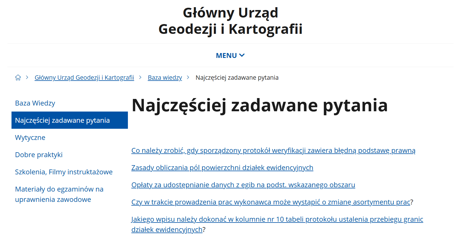 Pytania i odpowiedzi dostępne na stronie GUGiK