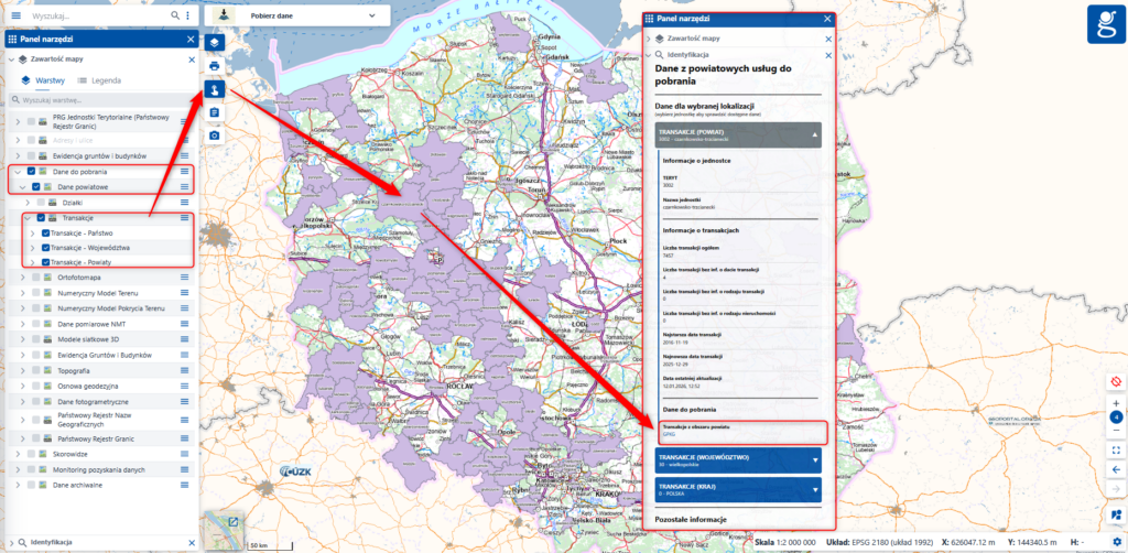 2. Ilustracja przedstawia mapę z informacjami z warstwy "Transakcje"