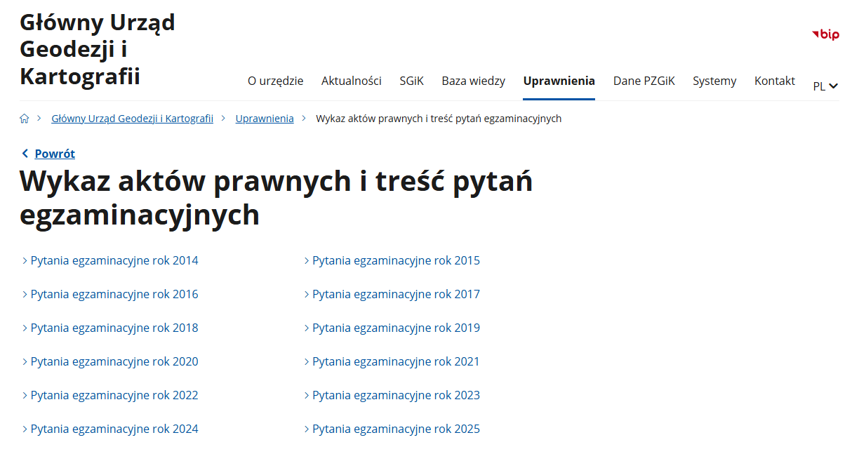 Opublikowano pytania egzaminacyjne na uprawnienia zawodowe w dziedzinie geodezji i kartografii
