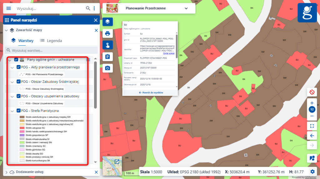 rys. 1 - zrzut z serwisu www.geoportal.gov.pl prezentujący usługę z uchwalonymi POG