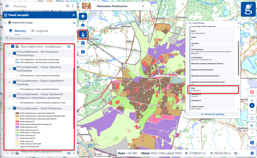 rys. 1 - zrzut z serwisu www.geoportal.gov.pl prezentujący usługę z projektowanymi POG