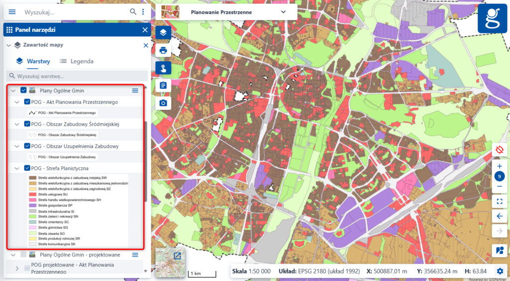 rys. 2 - zrzut z serwisu www.geoportal.gov.pl prezentujący usługę z uchwalonymi POG