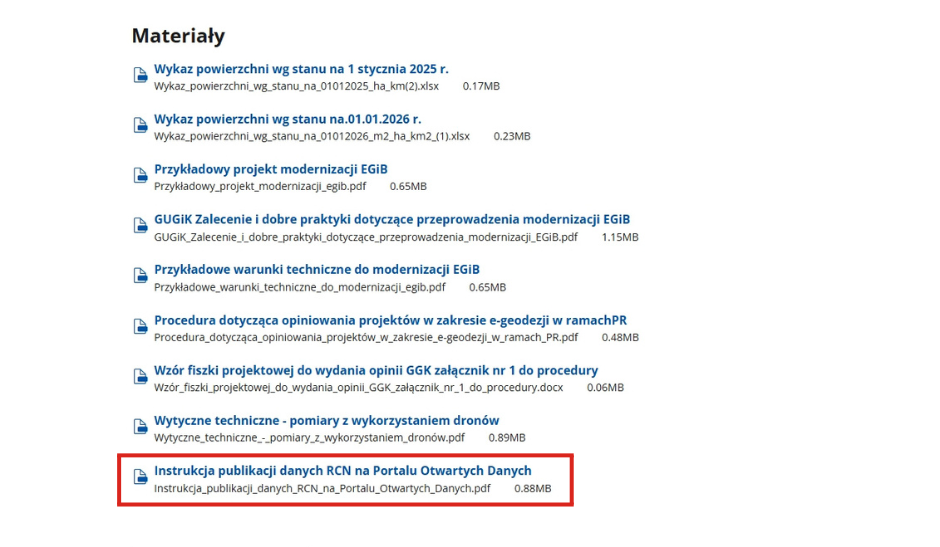 Instrukcja publikacji danych RCN na Portalu Otwartych Danych