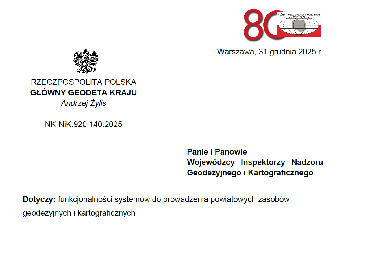 GGK zleca WINGiK nadzór w zakresie funkcjonalności systemów do prowadzenia PZGiK