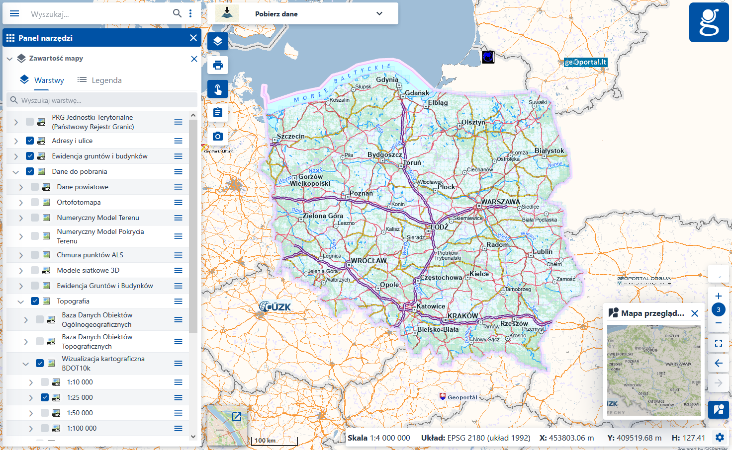 Zaktualizowane wizualizacje kartograficzne BDOT10k w skali 1:25 000 dla całego kraju