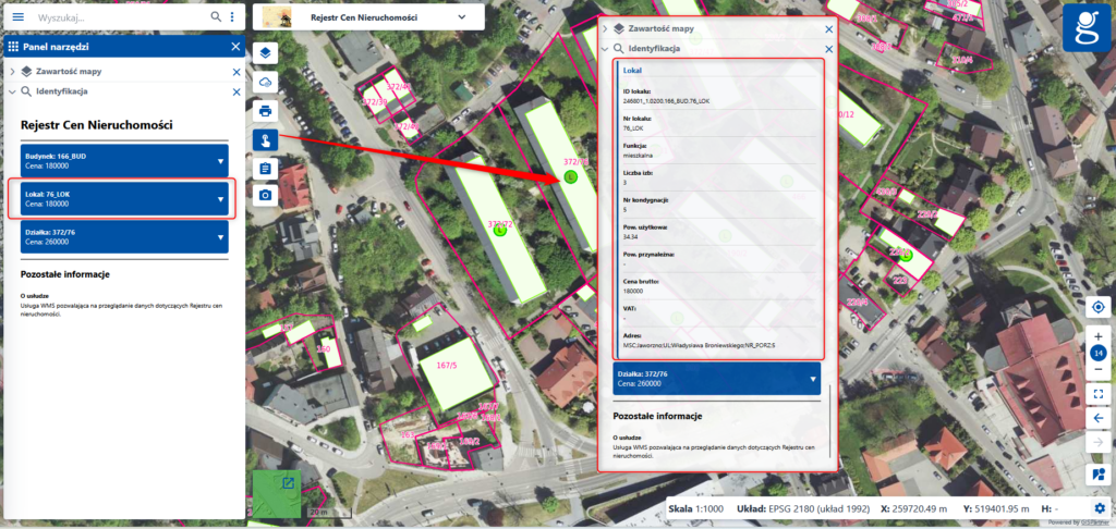 Ilustracja przedstawia dostępne atrybuty dla obiektu "lokal".