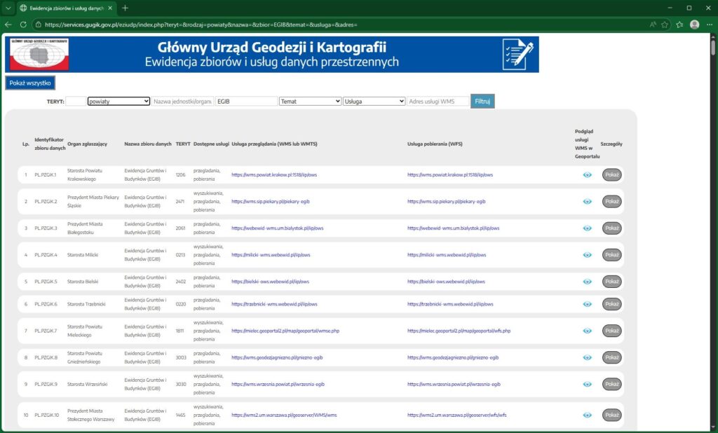 Grafika przedstawiająca stronę internetową Ewidencji zbiorów i usług danych przestrzennych