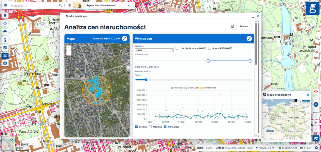 Zrzut ekranu ukazuje widok okna Modułu analiz cen.