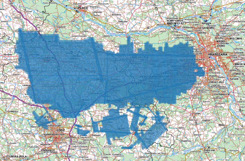 Rys. 1 Ilustracja przedstawia zrzut ekranu z zasięgiem nowo przyjętych danych
