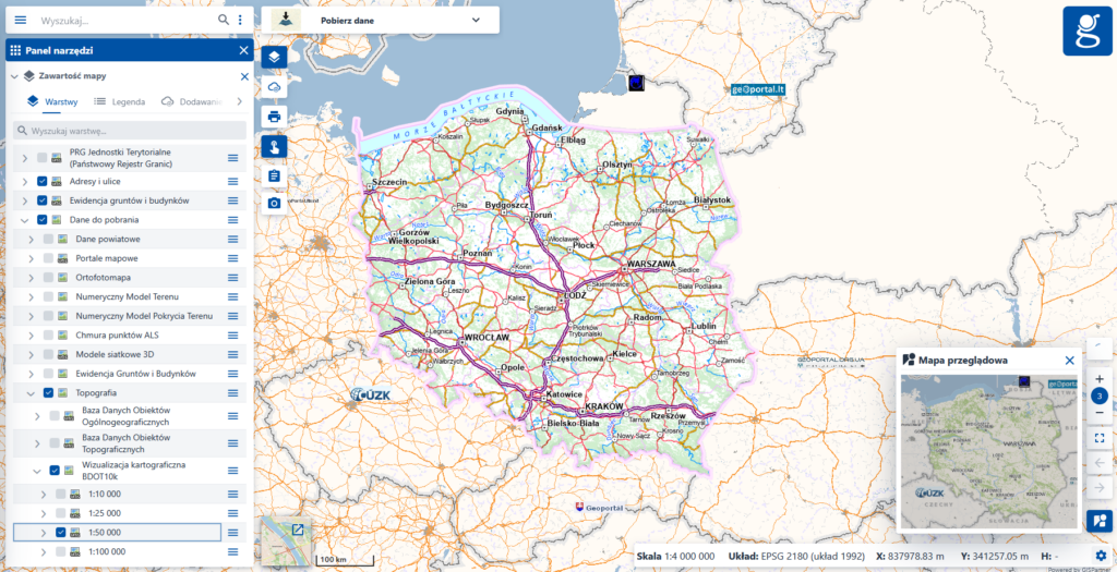 Rys1. Ilustracja przedstawia zrzut ekranu modułu Pobierze dane serwisu geoportal.gov.pl