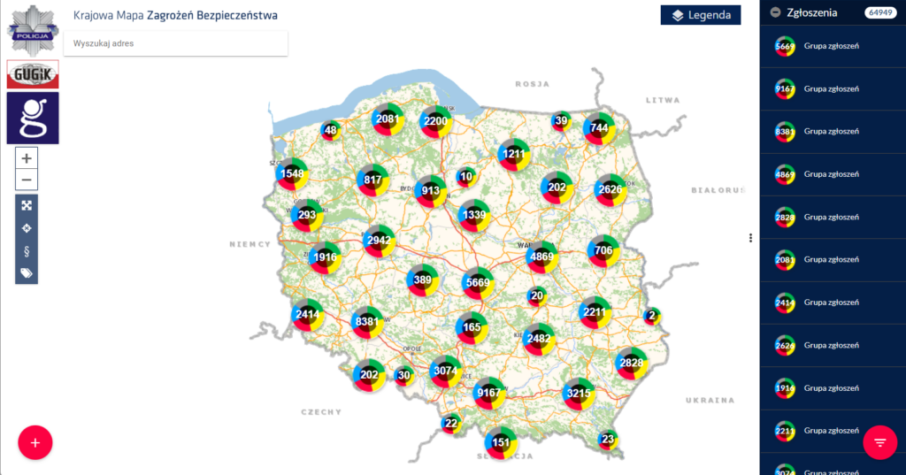 zrzut ekranu prezentujący Krajową Mapę Zagrożeń Bezpieczeństwa