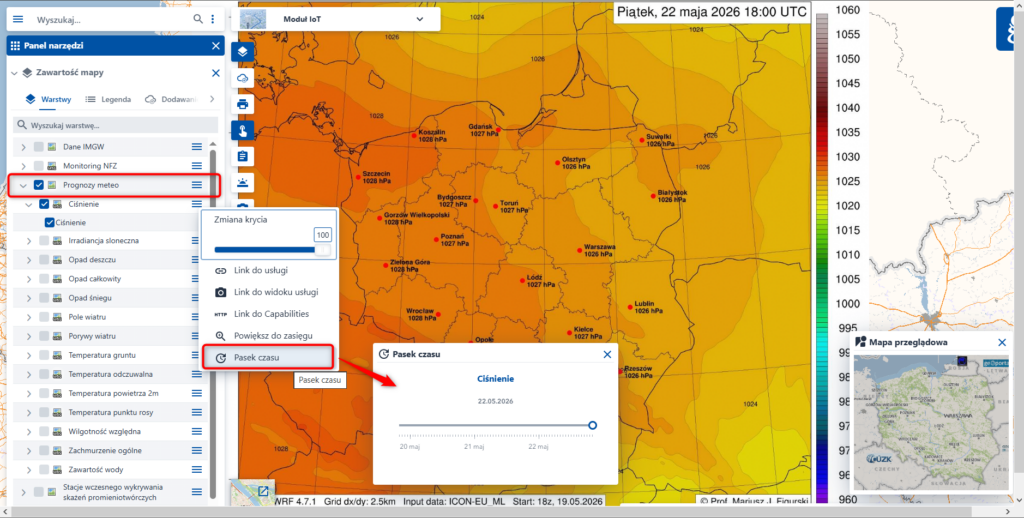 Zrzut ekranu z modułu IoT prezentujący możliwość włączenia METEOPG