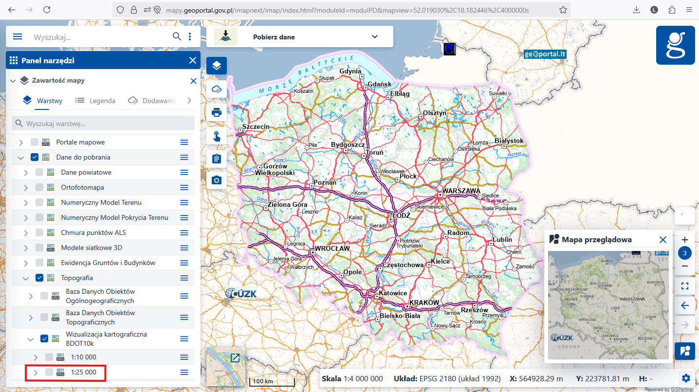 Zaktualizowane wizualizacje kartograficzne BDOT10k w skali 1:25 000 dla całego kraju
