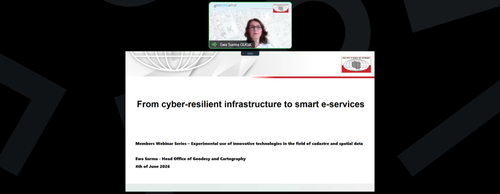 Dyrektor Departamentu Strategii i Współpracy Zagranicznej Ewa Surma podczas prezentacji na webinarze EuroGeographics
