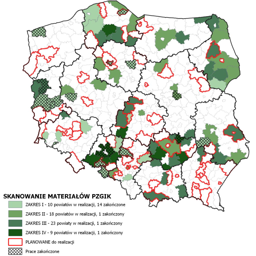 1. mapka z powiatami objętymi skanowaniem dokumentów