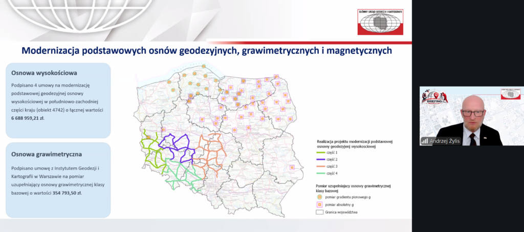 zrzut ekranu z prezentacji przedstawicieli GUGiK podczas VII briefingu geodezyjnego