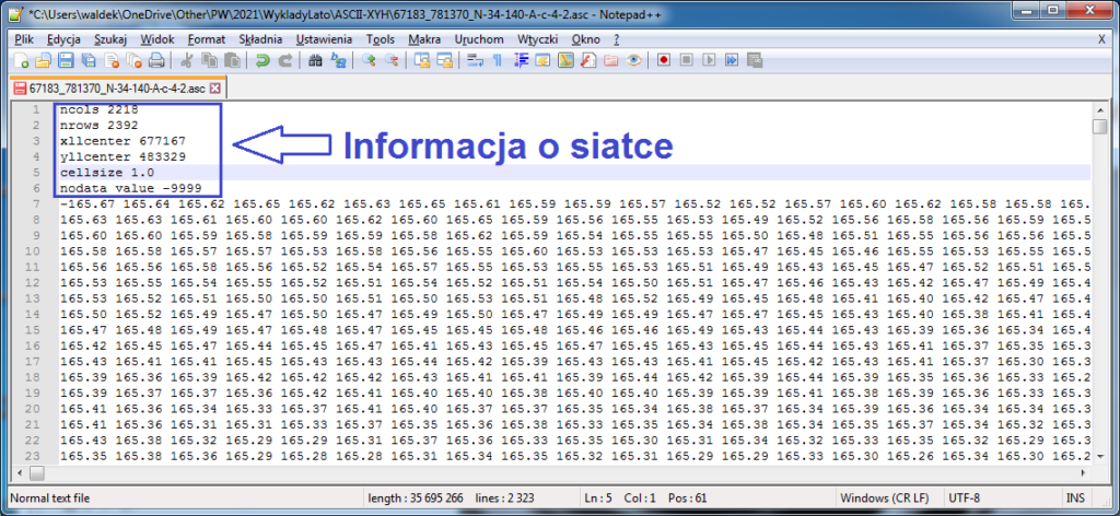 Rysunek 10 Fragment pliku z danymi NMT w formacie Arc INFO GRID