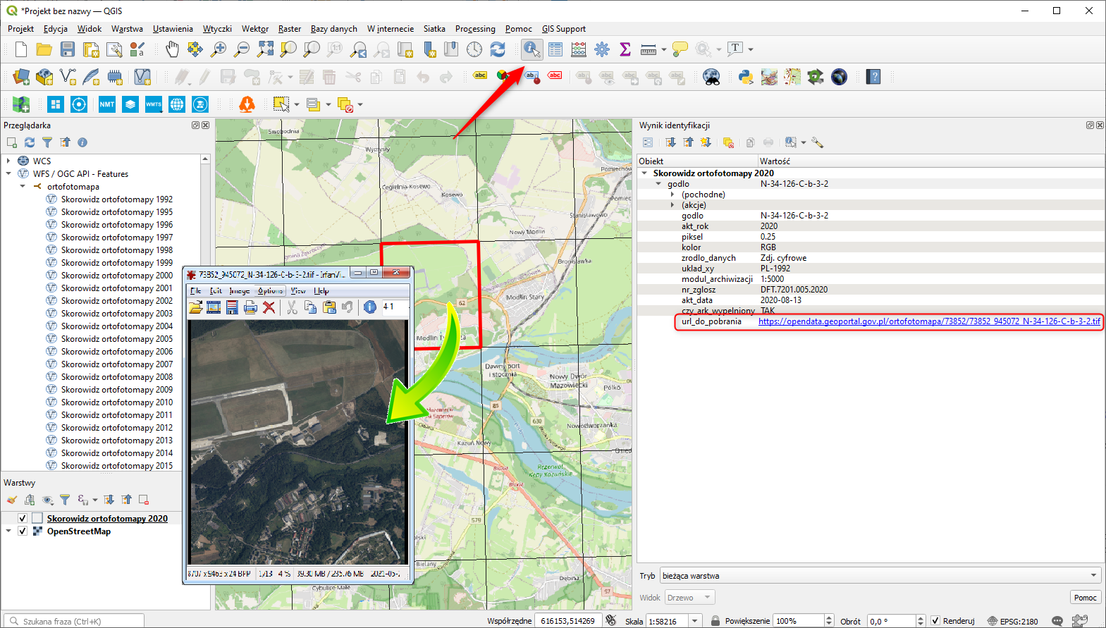 Rysunek 13 Usługa WFS dla ortofotomapy podłączona w QGIS