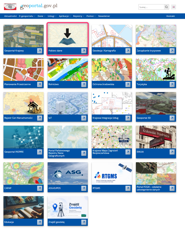 Rysunek 2 Moduł Pobierz dane dostępny w serwisie www.geoportal.gov.pl