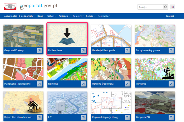 Rysunek 4 Moduł Pobierz dane dostępny w serwisie www.geoportal.gov.pl