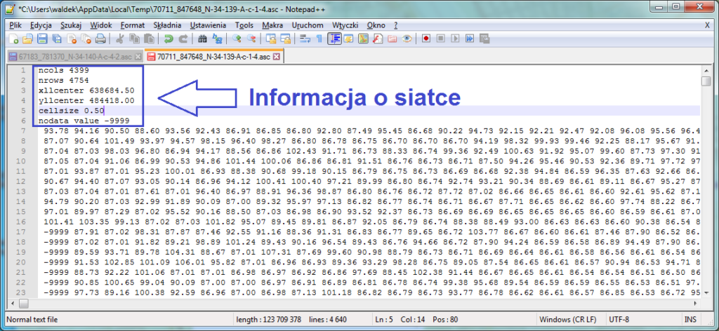 Rysunek 5 Fragment pliku z danymi NMT w formacie Arc INFO GRID