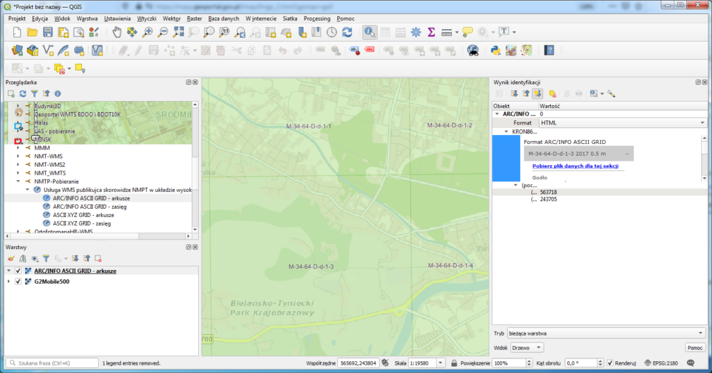 Rysunek 6 Ilustracja procesu pobierania arkusza NMPT w QGIS